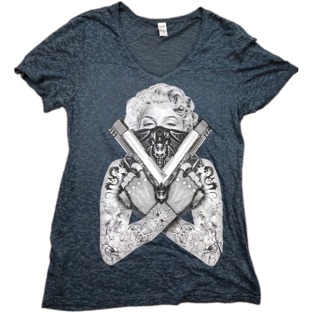 Kavio Blue Marilyn Monroe Bandana Graphic Tee Women's Size L Y2K Vintage Style